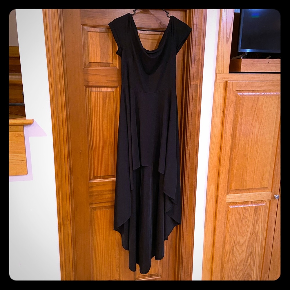 High-low off the shoulder formal dress